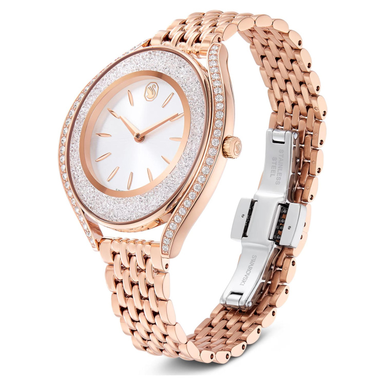 Crystalline aura watch, Swiss Made, Metal bracelet, Rose gold tone, Rose gold-tone finish